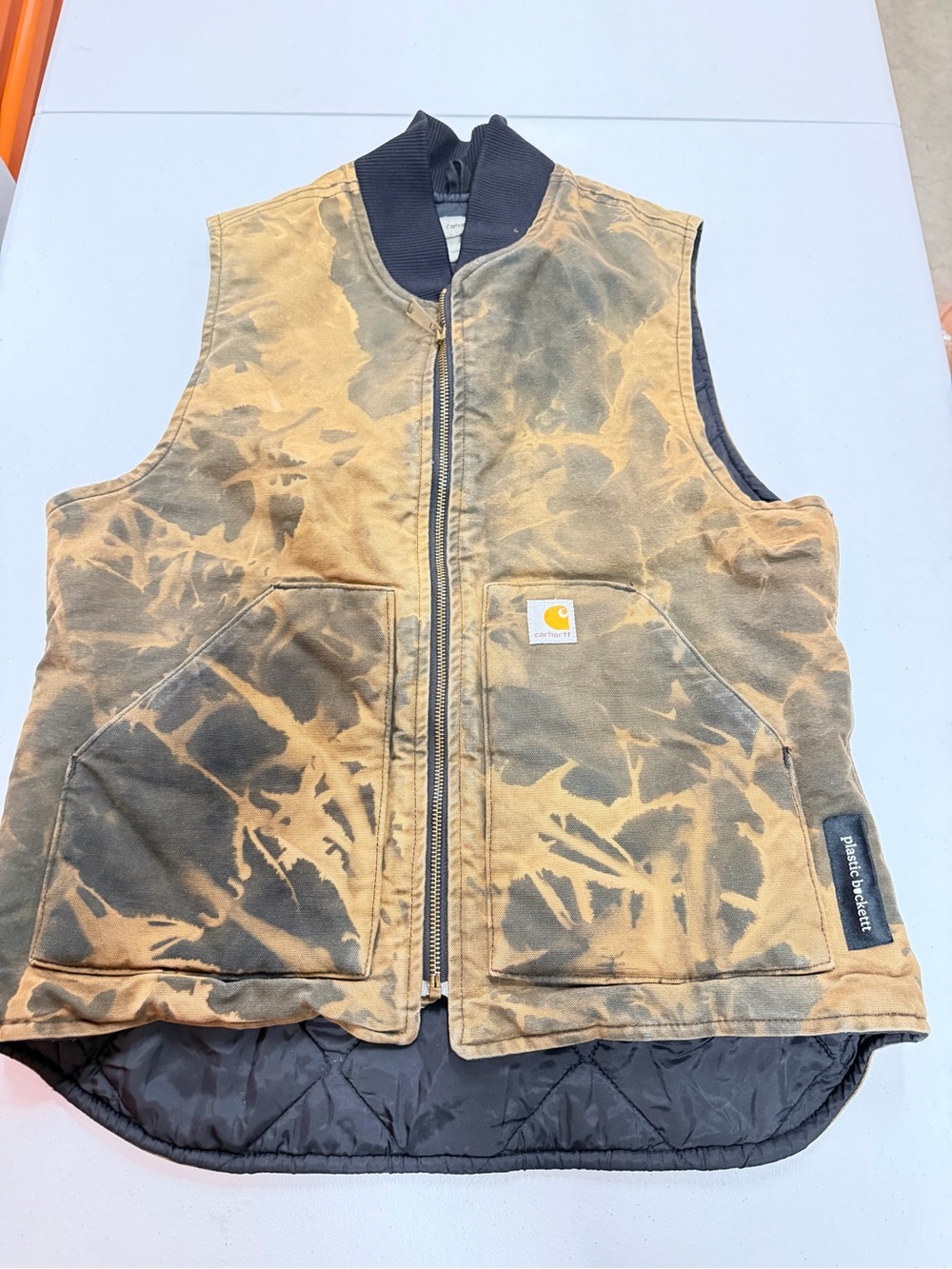 Vintage Carhartt Duck Arctic Vest Plastic Buckett Bleach Dye USA Medium V01
